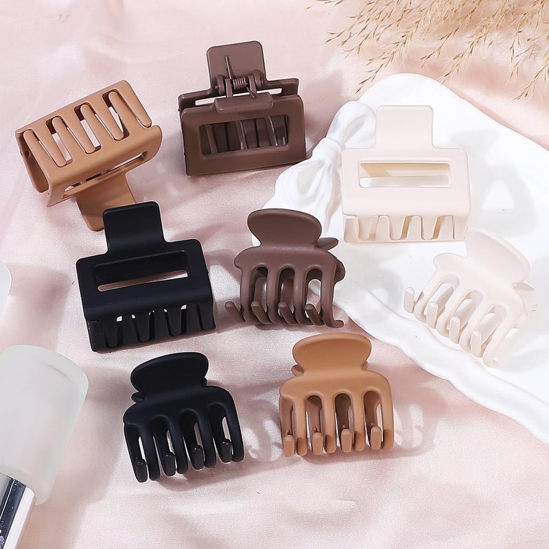 USDNICE Medium Hair Clips Combination 2 Styles Small Claw Clips for Thin Hair 8 Pcs Matte Non-slip Rectangle Jaw Clips Square Hair Accessories for Women and Girls (Brown) - Image 3